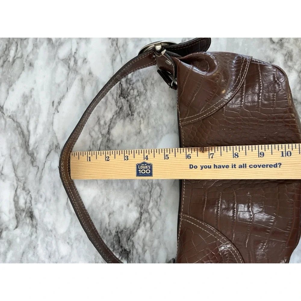 Axcess Croc Embossed Y2K Vtg Brown Shoulder Bag Buckle Zip